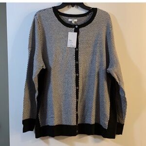 NWT Women’s Plus CROFT & BARROW Black/White Button Down Cardigan Sweater (1X/2X)